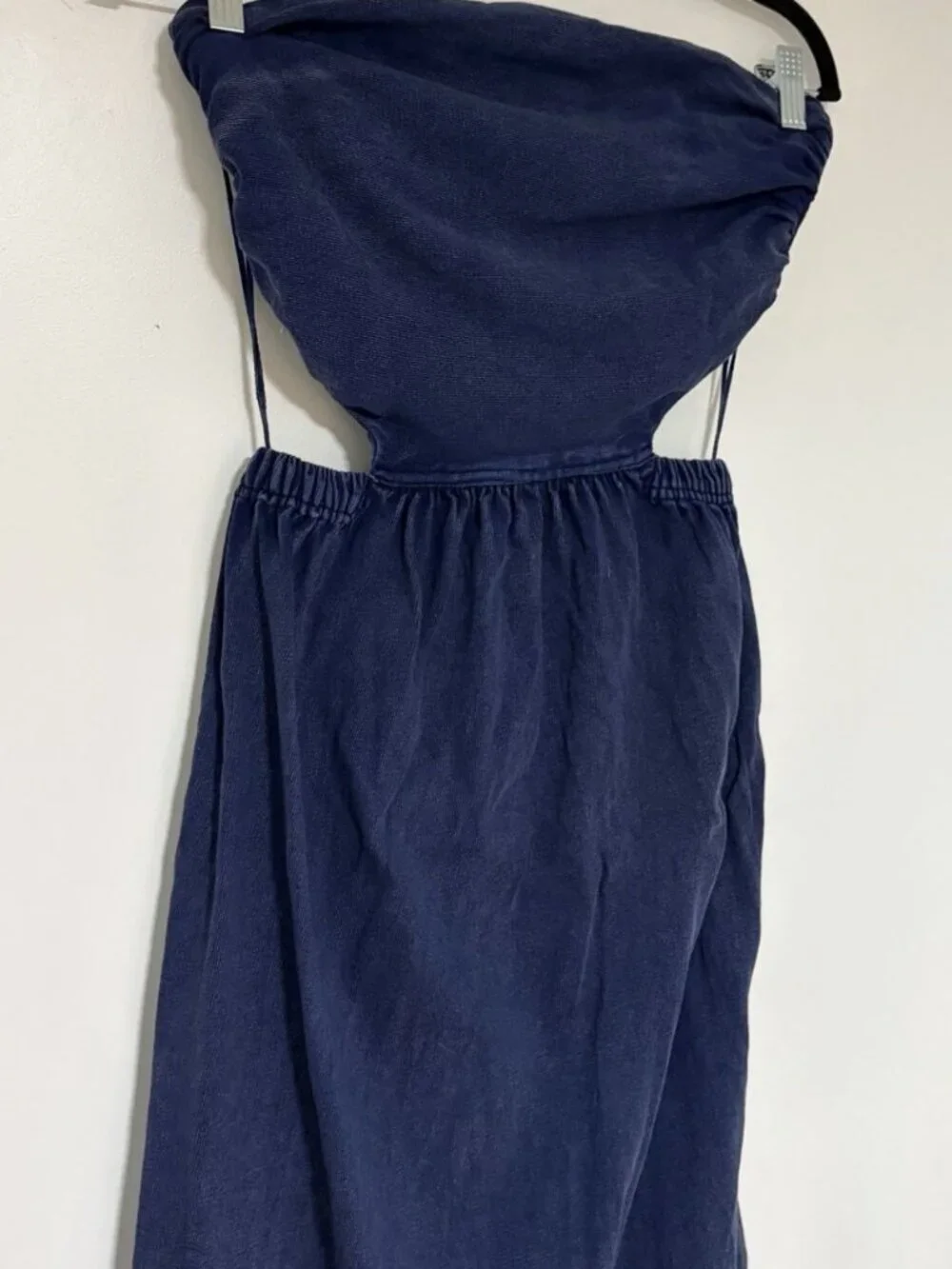 Free People Trangelica Strapless Maxi Dress Ruching Front Cutout Side Blue Small